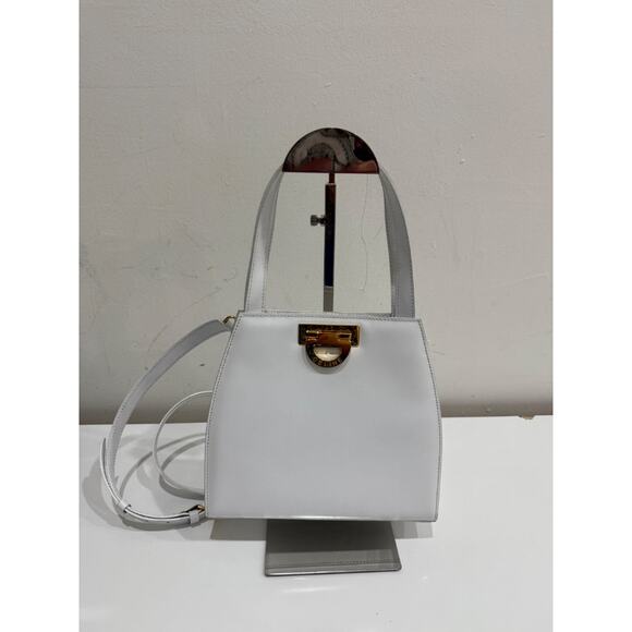 Vintage Celine Gancini Leather Bag White Gold Size Medium With Shoulder Strap - Picture 1 of 13